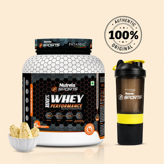 Patanjali Nutrela Sports Whey Performance 2KG – Kulfi Flavour | 24g Muscle-Support Protein per Scoop | Premium Swadeshi Flavored Nutrition + FREE SHAKER