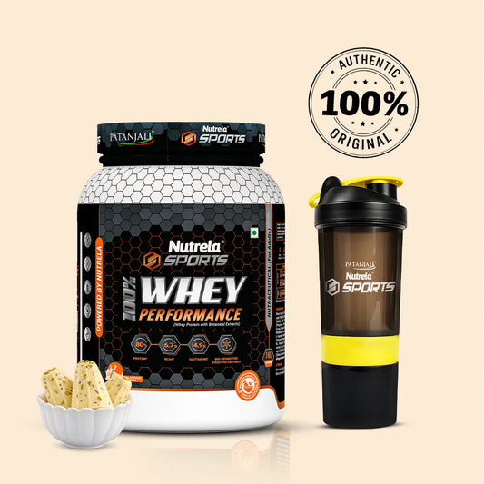 Patanjali Nutrela Sports Whey Performance 1KG – Kulfi Flavour | 24g Protein per Scoop | Enriched with BCAAs & Glutamine for Muscle Recovery | Premium Swadeshi Nutrition Supplement