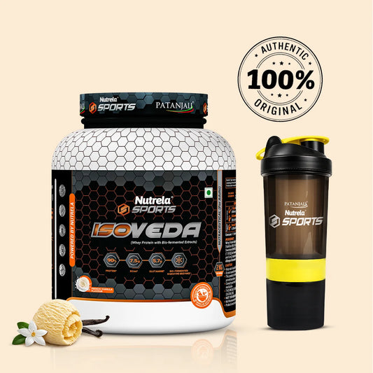Patanjali Nutrela Sports Isoveda Vanilla - 2KG | Pure Isolate for Peak Training | Swadeshi Daily Performance Protein + FREE SHAKER