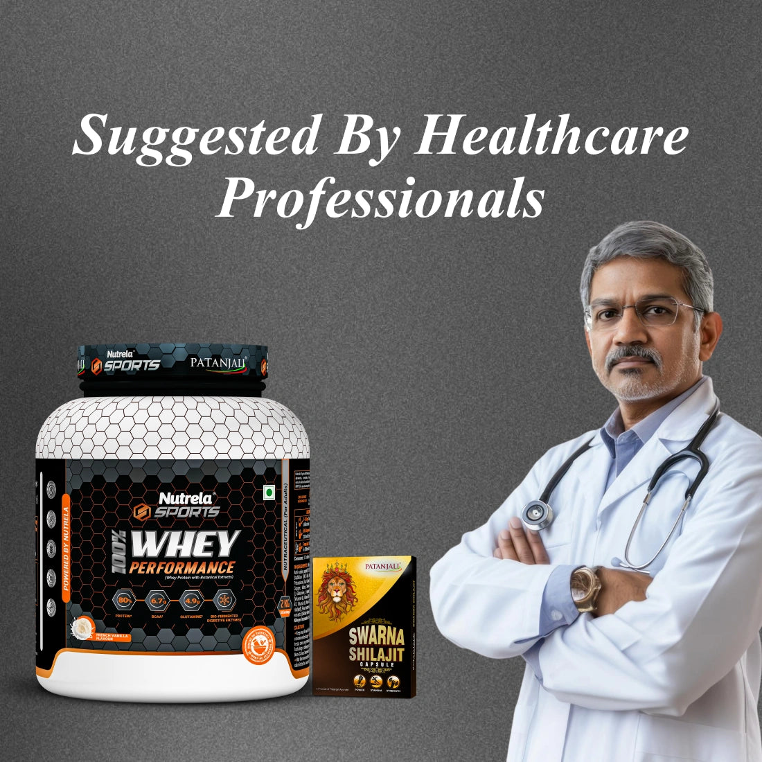 Patanjali Nutrela Sports 100% Whey Protein Chocolate 2KG + FREE Swarna Bhasma Shilajit + (Hand Gripper + Shaker)
