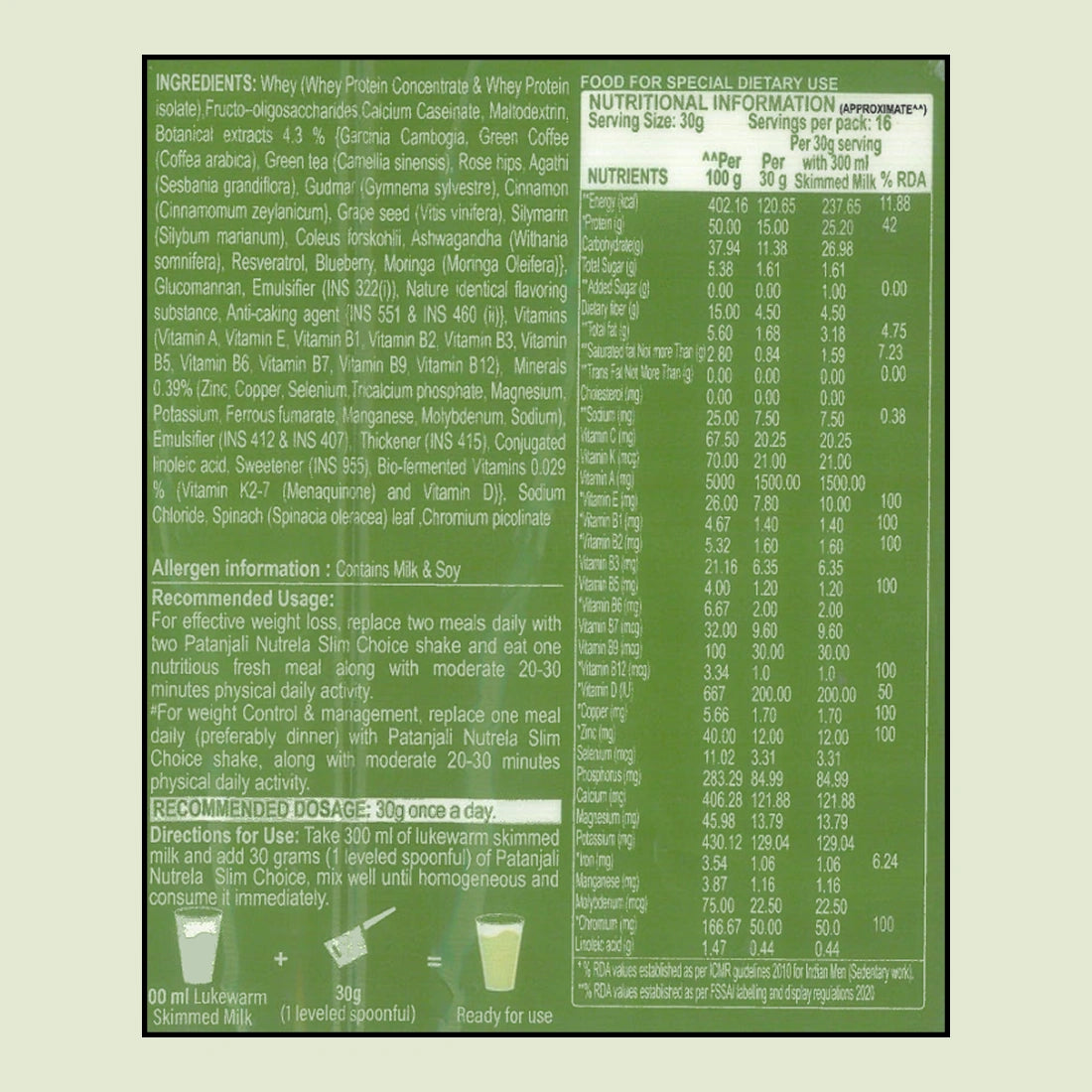 Patanjali Nutrela Slim Choice | High-Protein Meal Replacement Shake 500g | Indian-Made Scientific Nutrition | No Added Sugar (Vanilla) (Expiry Dec'26)
