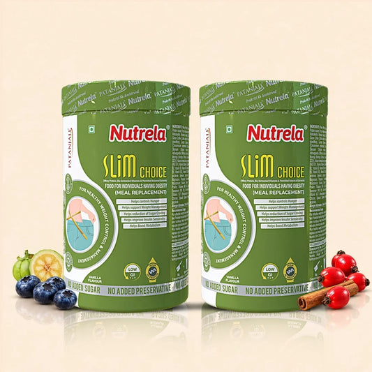 Patanjali Nutrela Slim Choice Meal Replacement Shake | High Protein & Fiber | No Added Sugar | Vanilla 500g X (Pack of 2)