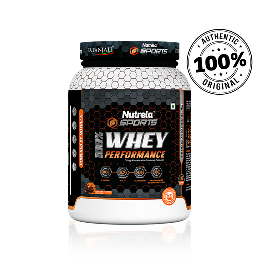 Patanjali Nutrela Sports 100% Whey Performance 1KG – Chocolate Irish Flavour | 24g Protein per Scoop | Premium Swadeshi Nutrition