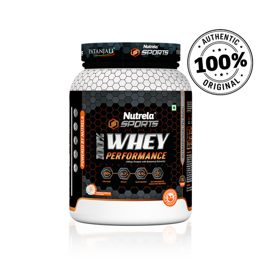 Patanjali Nutrela Sports Whey Performance 1KG – French Vanilla | 24g Protein per Scoop | Muscle Support Nutrition | Premium Swadeshi Protein Supplement