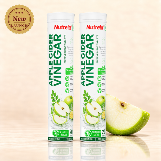 Patanjali Nutrela Apple Cider Vinegar Effervescent Tablets | Green Apple Flavour with Moringa, Garcinia & Vitamins B6 + B12 | No Added Sugar | 20 Tablets (80 g) Pack of 2