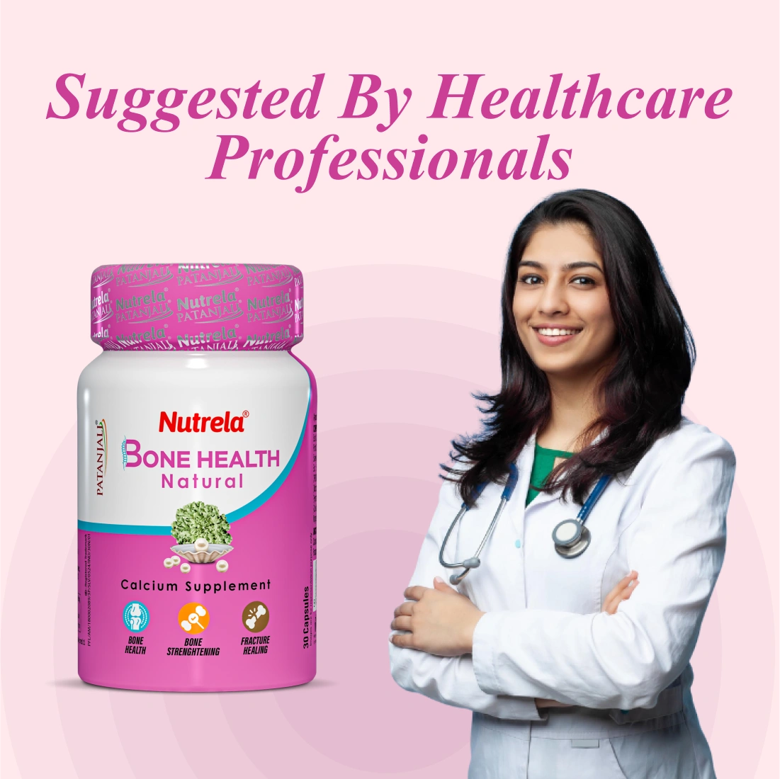 Patanjali Nutrela Bone Health - Natural 30 Capsules Calcium Supplement (Pack of 1)