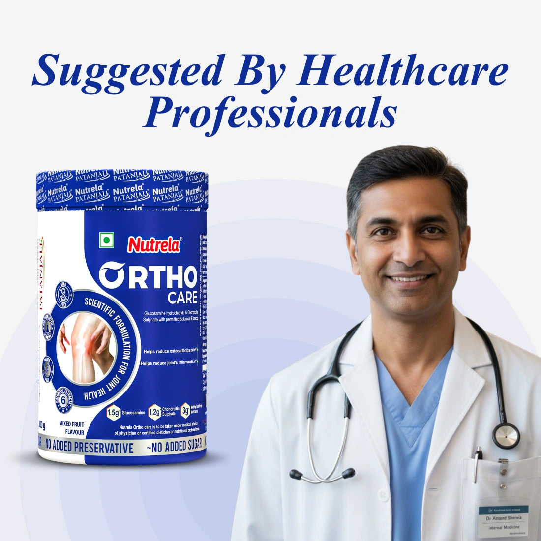 Patanjali Nutrela Ortho Care Joint Support Powder 300g | Glucosamine MSM Chondroitin | Joint Stiffness & Arthritis Relief for Knees