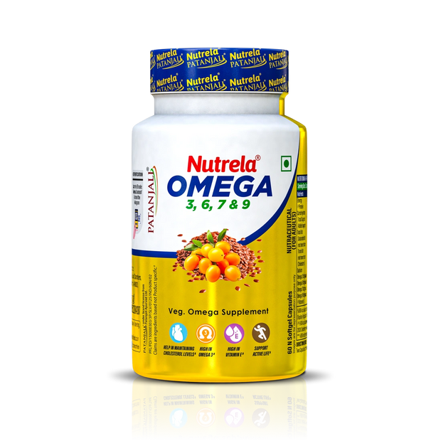 Patanjali Nutrela Omega 3 6 7 & 9 - 60 Capsules (Pack of 1)