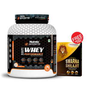 Patanjali Nutrela Sports 100% Whey Protein Chocolate 2KG + FREE Swarna Bhasma Shilajit