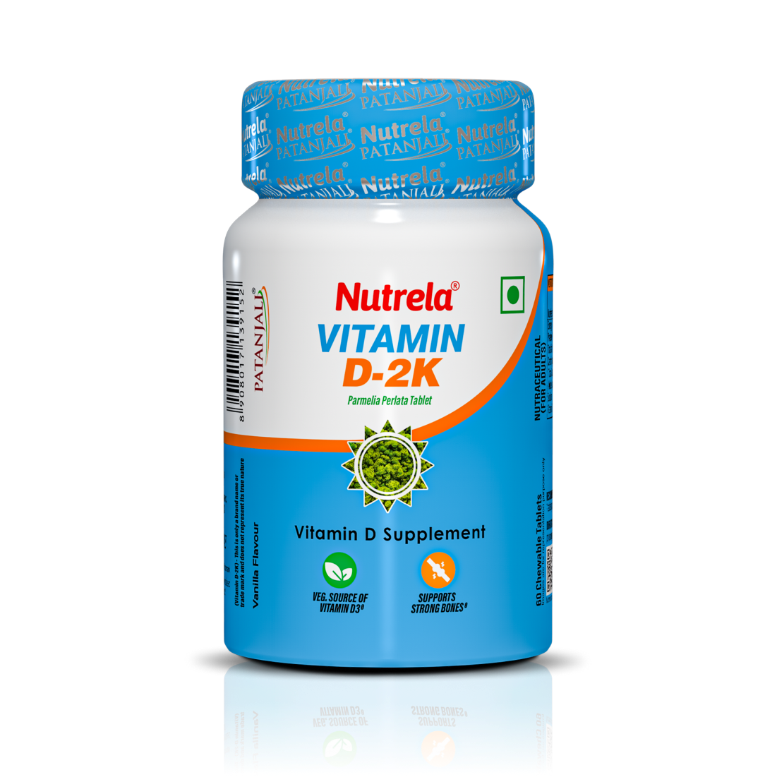Patanjali Nutrela Vitamin D2K | Bone Strength & Immunity Support | Chewable 60 Tablets | Vanilla Flavour