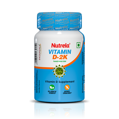 Patanjali Nutrela Vitamin D2K | Bone Strength & Immunity Support | Chewable 60 Tablets | Vanilla Flavour