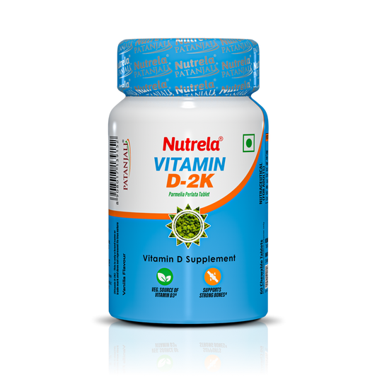 Patanjali Nutrela Vitamin D2K | Bone Strength & Immunity Support | Chewable 60 Tablets | Vanilla Flavour
