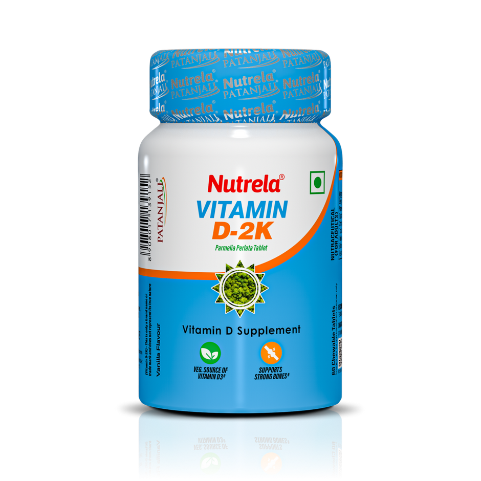 Patanjali Nutrela Vitamin D2K- 60 Chewable Tablets for Men & Women - Vanilla Flavor (Pack of 1)