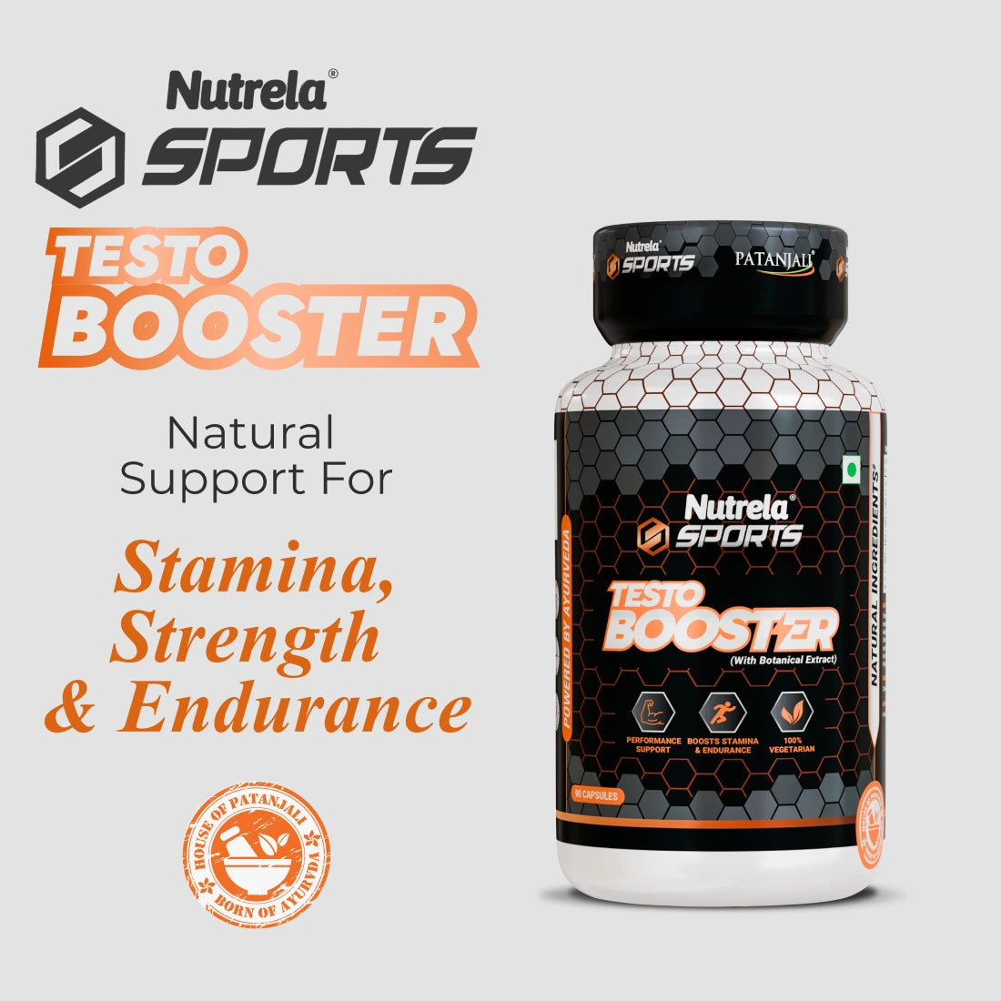 Patanjali Nutrela Testo Booster (90 Capsules) | 100% Vegetarian | Natural Muscle Growth, Energy & Stamina Enhancement