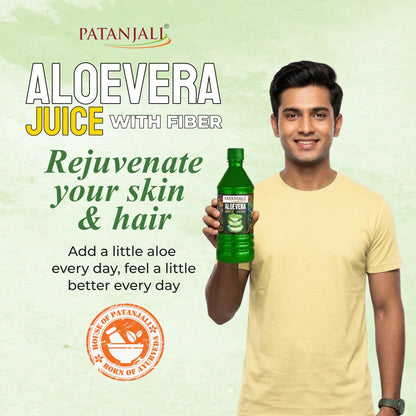 Patanjali Aloe Vera Juice with Fiber for Digestion & Detox | Gut Health Drink | 1L