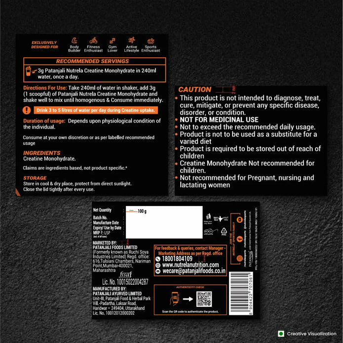 Patanjali Nutrela Sports Creatine Monohydrate - 100g