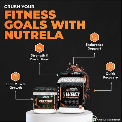 Patanjali Nutrela Sports 100% Whey Chocolate Irish (1KG) + Creatine Monohydrate (100g) + Free Shaker