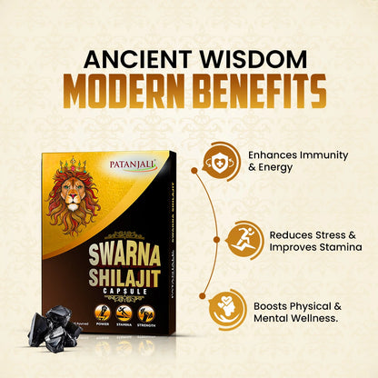 Patanjali Shilajit Capsules with Ashwagandha & Herbs | Ayurvedic Energy Supplement | Daily Wellness & Active Lifestyle