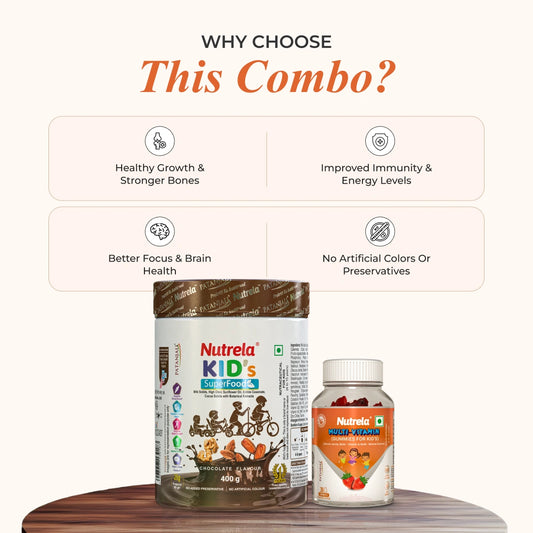 Patanjali Nutrela Kids SuperFood + Kids Multivitamin Gummies (Combo)