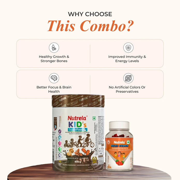 Patanjali Nutrela Kids SuperFood + Kids Multivitamin Gummies (Combo)