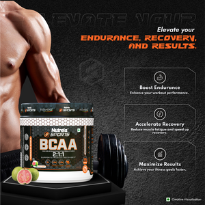 Patanjali Nutrela Sports BCAA 2:1:1 – Spicy Guava (300g) | Swadeshi Muscle Recovery Amino Blend
