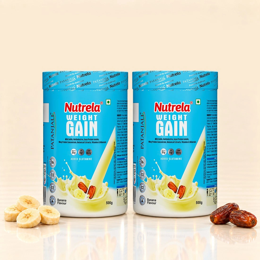 Patanjali Nutrela Banana Weight Gainer 1 kg | High-Calorie Ayurvedic Mass Gainer | Swadeshi Strength Formula (Pack of 2)