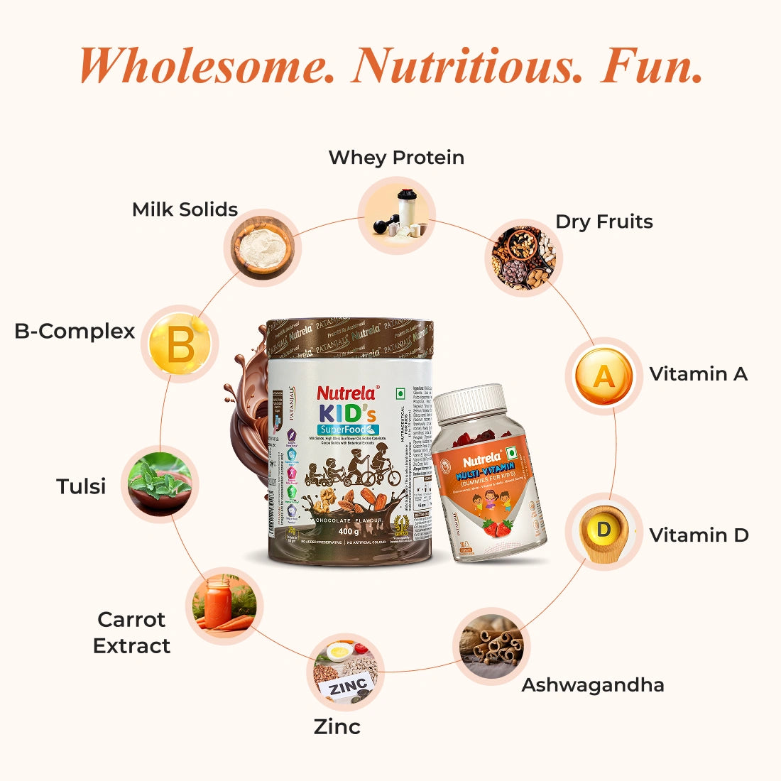 Patanjali Nutrela Kids SuperFood + Kids Multivitamin Gummies (Combo)