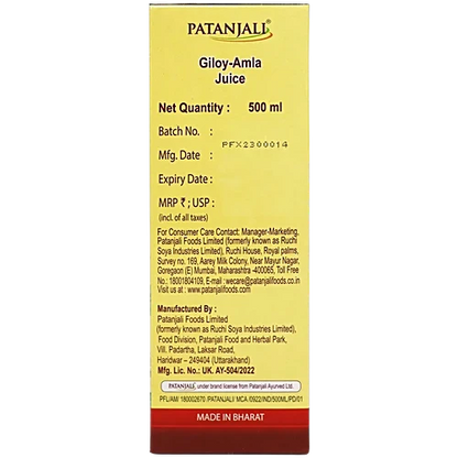 Patanjali Giloy Amla Juice for Strong Immunity & Detox | Ayurvedic Health Drink | 500 ml