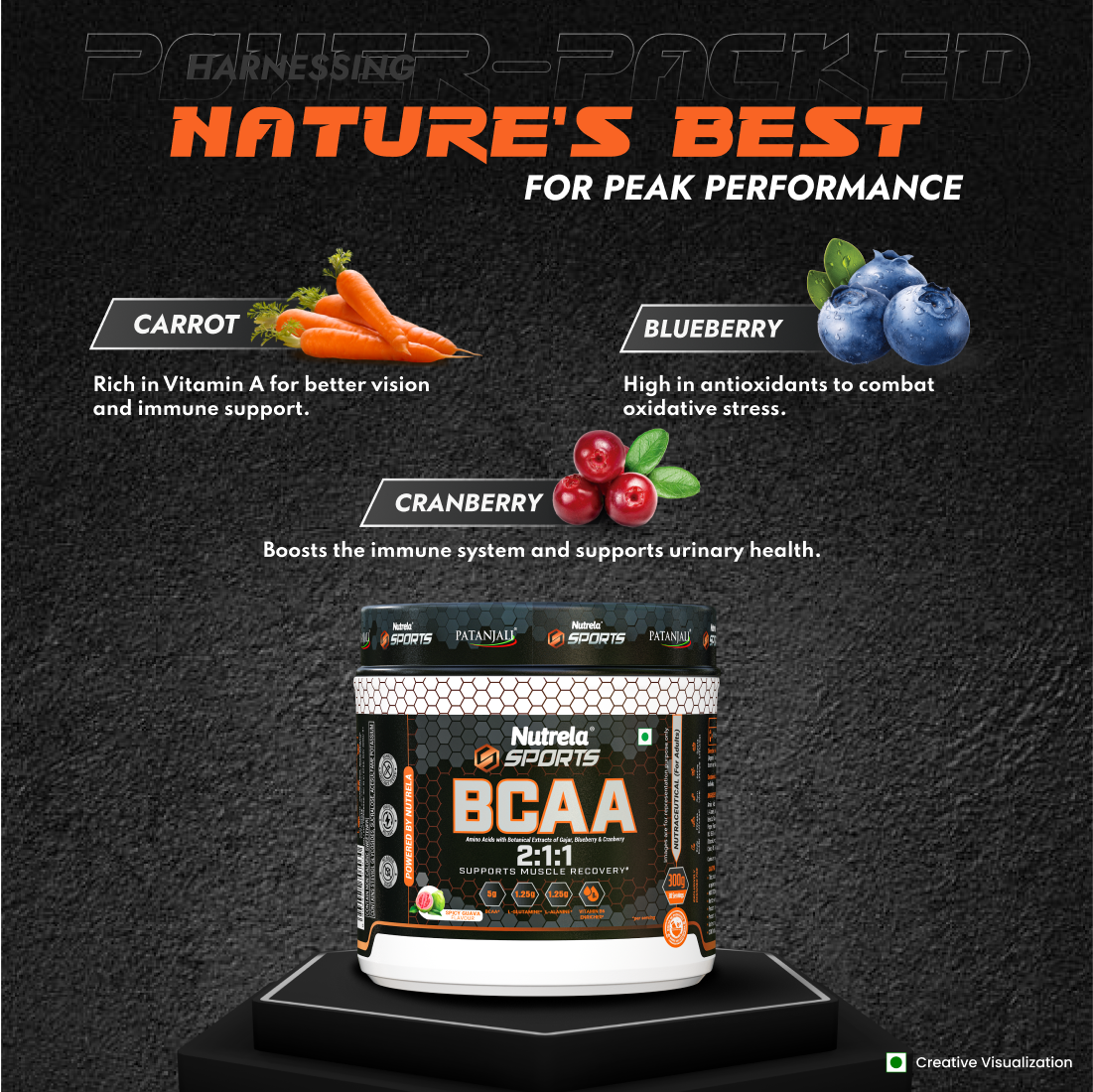Patanjali Nutrela Sports BCAA 2:1:1 – Spicy Guava (300g) | Swadeshi Muscle Recovery Amino Blend