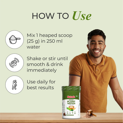 Patanjali Nutrela Green Plant Protein | Swadeshi Plant Based Protein for Daily Strength & Stamina | Chocolate 500g