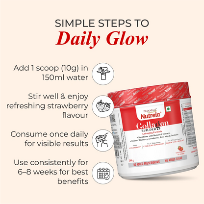 (Exp: 21st Aug 26) Patanjali Nutrela Collagen Builder Powder | Skin Strength and Elasticity Nutrition | Plant Based & 100% Veg | Swadeshi Skin Repair Formula | 200g