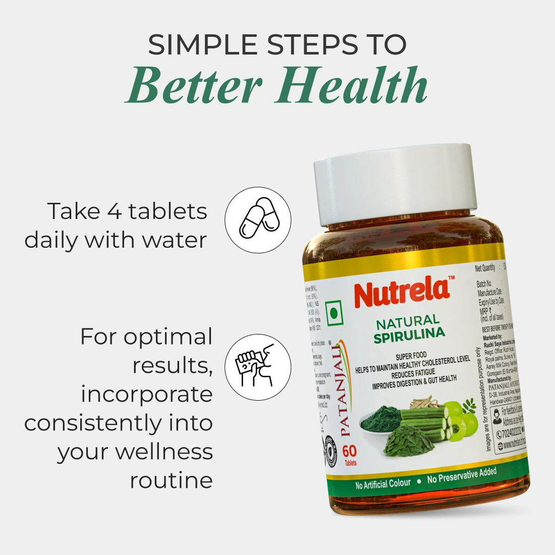 Patanjali Nutrela Natural Spirulina 60 Tablets (Pack of 1)