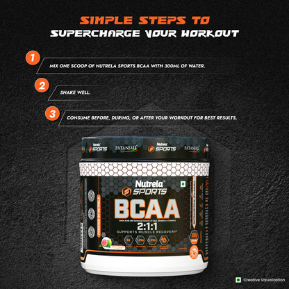 Patanjali Nutrela Sports BCAA 2:1:1 – Spicy Guava (300g) | Swadeshi Muscle Recovery Amino Blend