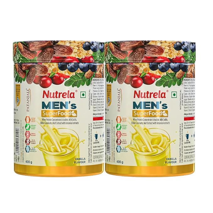 Patanjali Nutrela Men’s Superfood 400g X (Pack of 2) | Protein, Vitamins & Minerals Daily Nutrition Supplement for Men