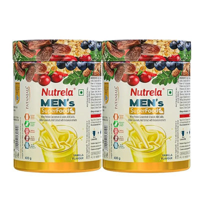Patanjali Nutrela Men’s Superfood 400g X (Pack of 2) | Protein, Vitamins & Minerals Daily Nutrition Supplement for Men
