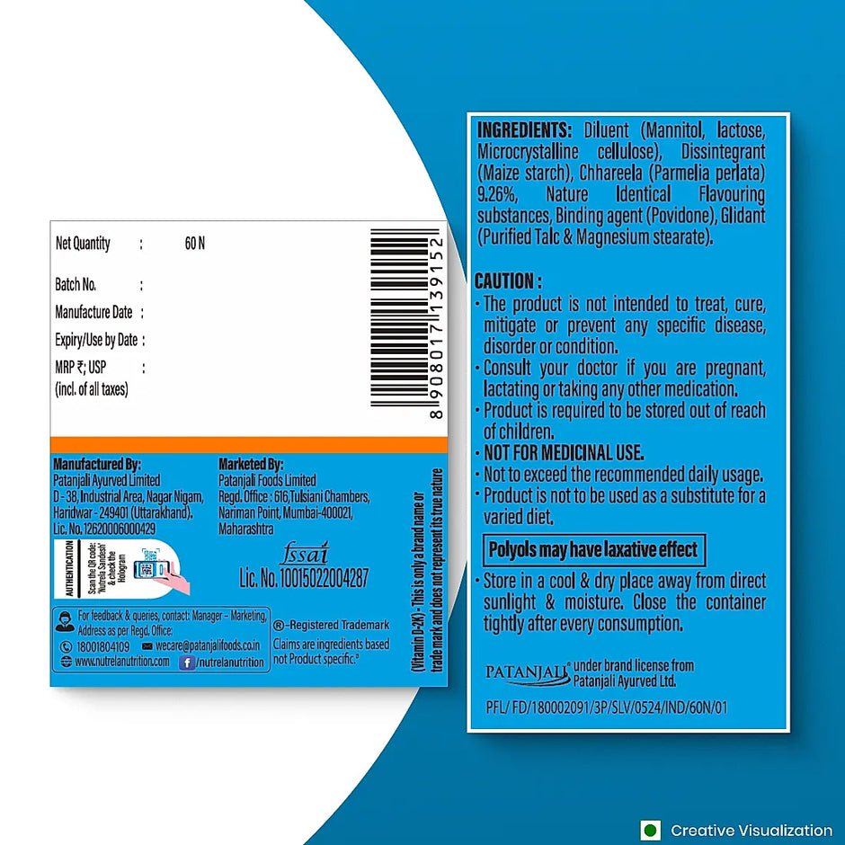 Patanjali Nutrela Vitamin D2K- 60 X 2 Chewable Tablets for Men & Women - Vanilla Flavor (Pack of 2)