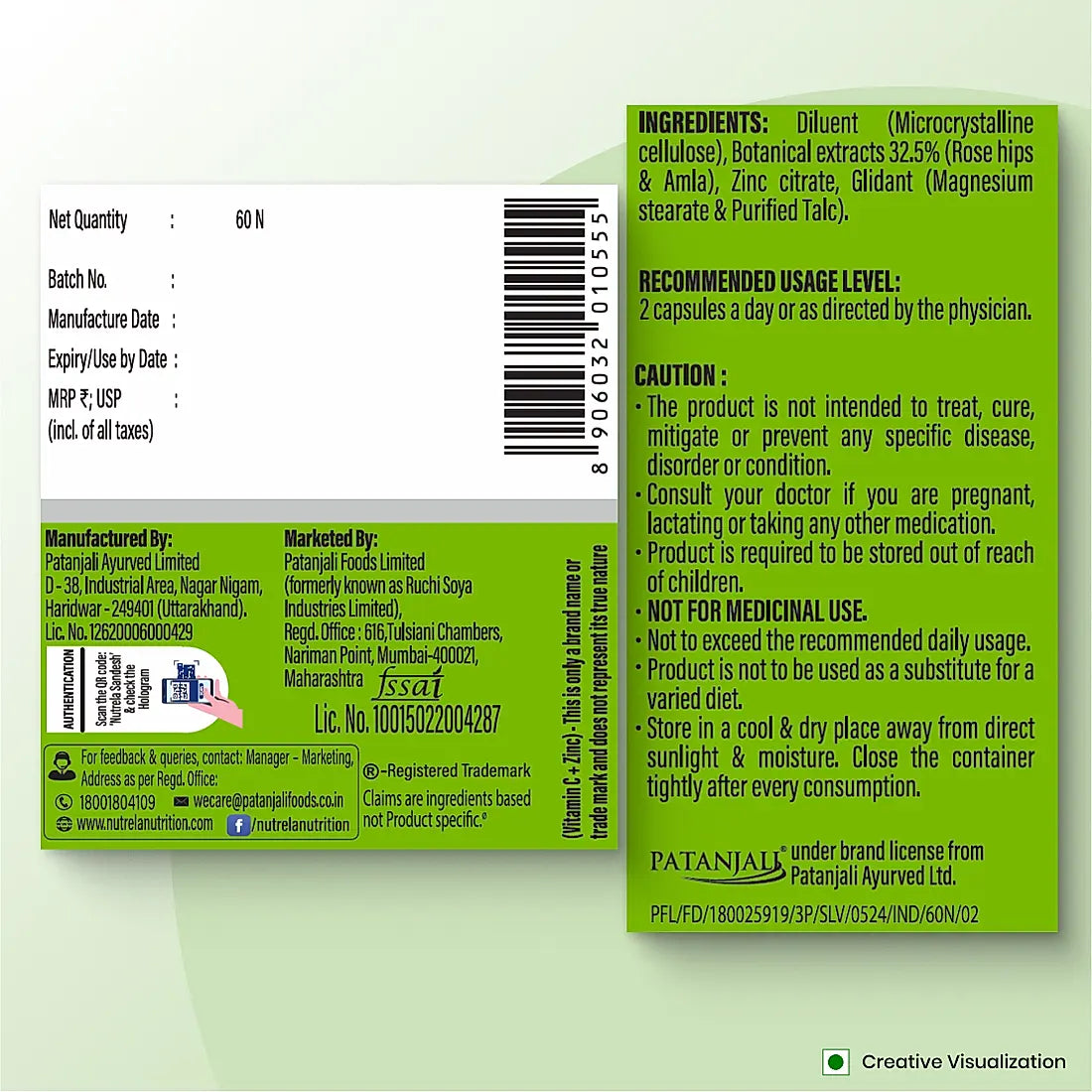 Patanjali Nutrela Vitamin C + Zinc 60 Tablets (Pack of 1)