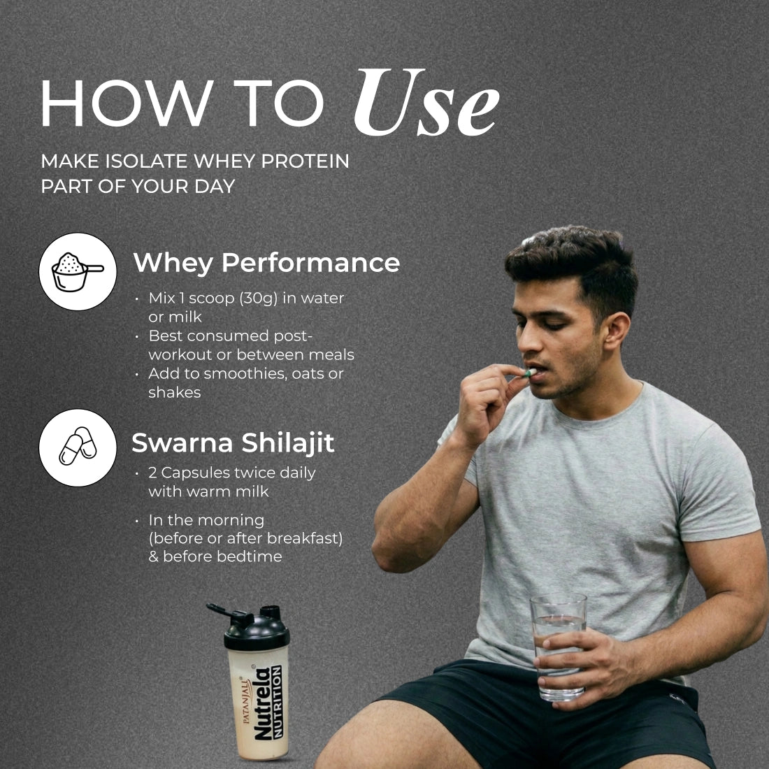 Patanjali Nutrela Sports 100% Whey Protein Chocolate 2KG + FREE Swarna Bhasma Shilajit + (Hand Gripper + Shaker)