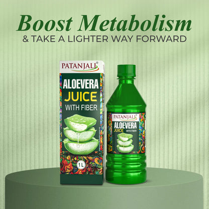 Patanjali Aloe Vera Juice with Fiber for Digestion & Detox | Gut Health Drink | 1L