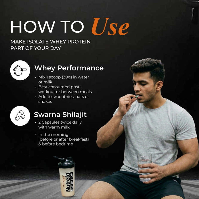 Patanjali Nutrela Sports 100% Whey Protein Chocolate 2KG + FREE Swarna Bhasma Shilajit