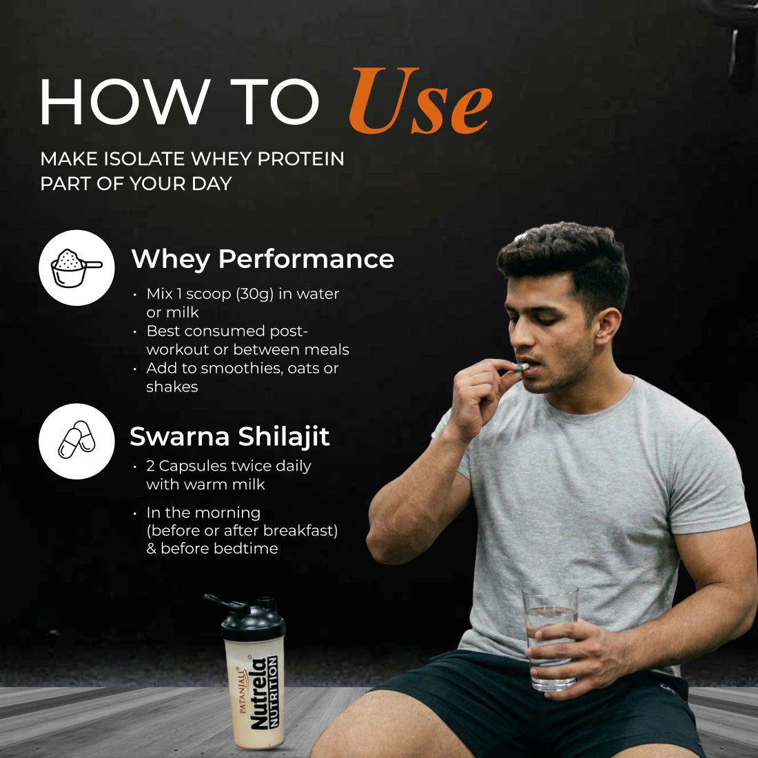 Patanjali Nutrela Sports 100% Whey Protein Chocolate 2KG + FREE Swarna Bhasma Shilajit