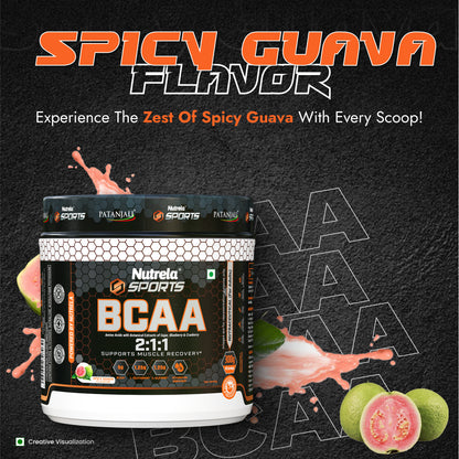 Patanjali Nutrela Sports BCAA 2:1:1 – Spicy Guava (300g) | Swadeshi Muscle Recovery Amino Blend