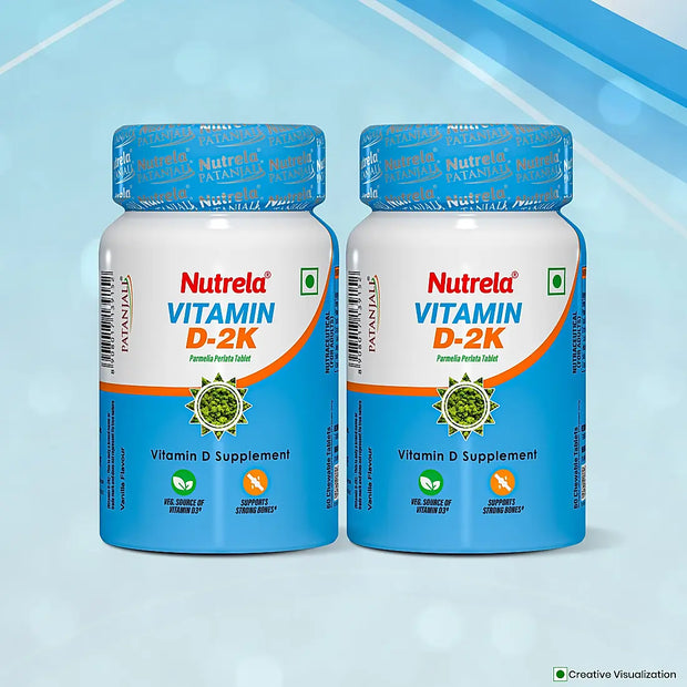 Patanjali Nutrela Vitamin D2K- 60 X 2 Chewable Tablets for Men & Women - Vanilla Flavor (Pack of 2)