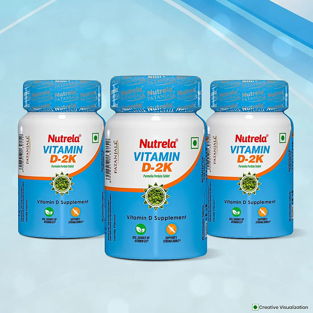 Patanjali Nutrela Vitamin D2K- 60 X 3 Chewable Tablets for Men & Women - Vanilla Flavor (Pack of 3)
