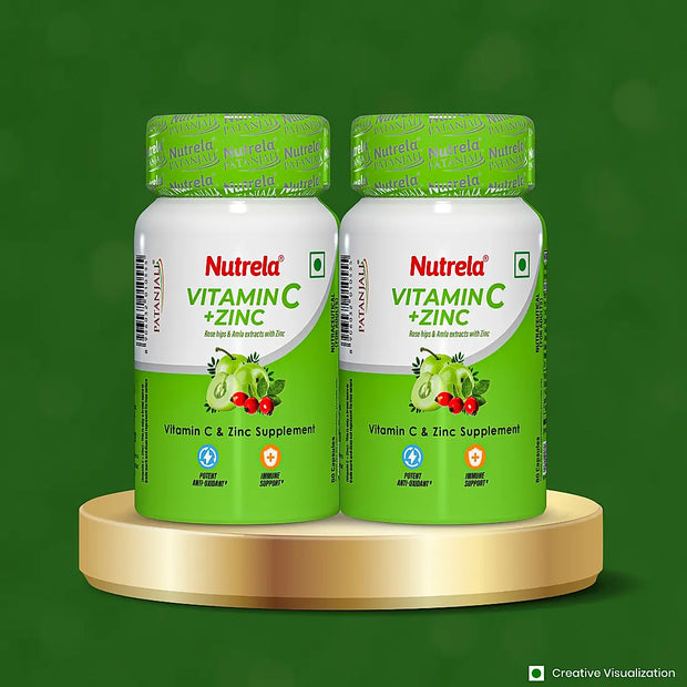 Patanjali Nutrela Vitamin C + Zinc 60 Tablets X 2 (Pack of 2)