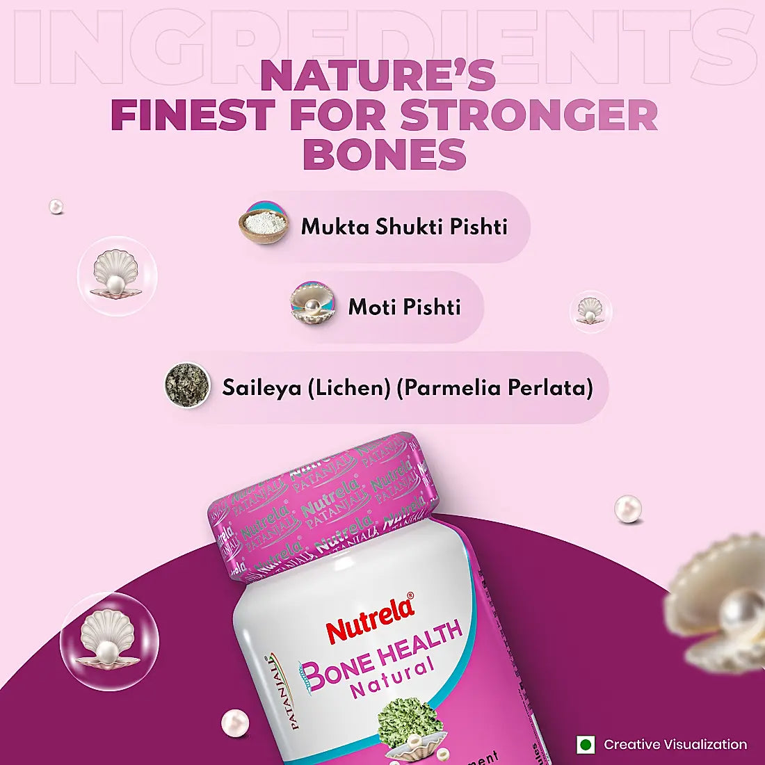 Patanjali Nutrela Bone Health - Natural 30 X 3 Capsules Calcium Supplement (Pack of 3)