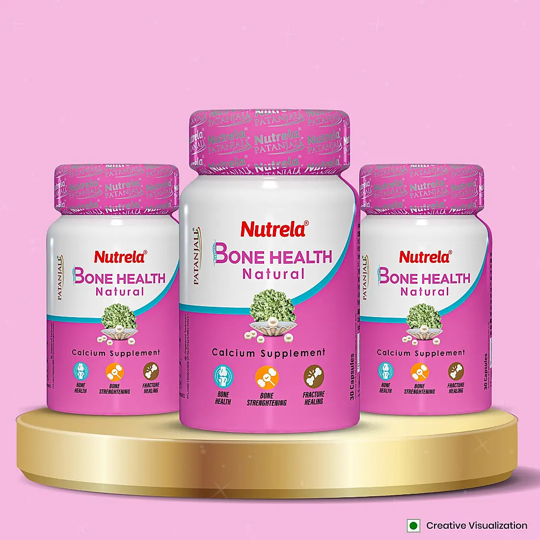 Patanjali Nutrela Bone Health - Natural 30 X 3 Capsules Calcium Supplement (Pack of 3)