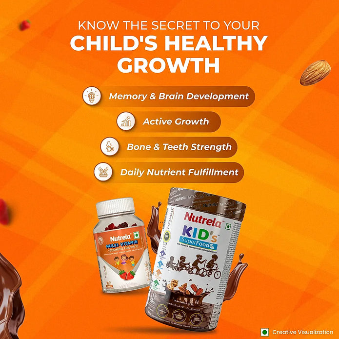 Patanjali Nutrela Kids SuperFood + Kids Multivitamin Gummies (Combo)