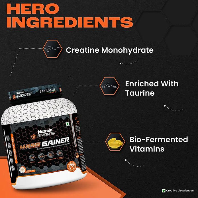 Patanjali Nutrela Sports Mass Gainer (French Vanilla) 2KG