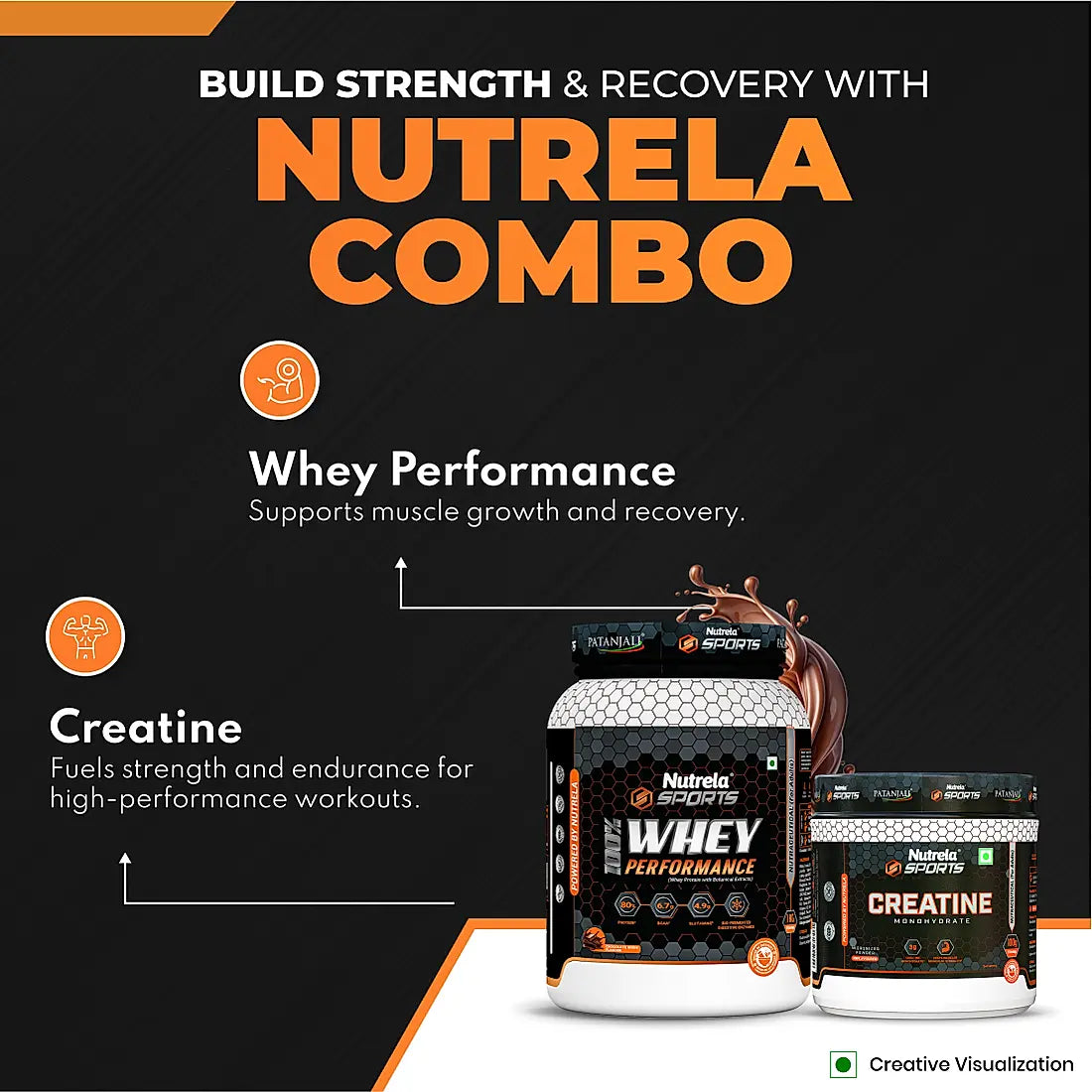 Patanjali Nutrela Sports 100% Whey Chocolate Irish (1KG) + Creatine Monohydrate (100g) + Free Shaker